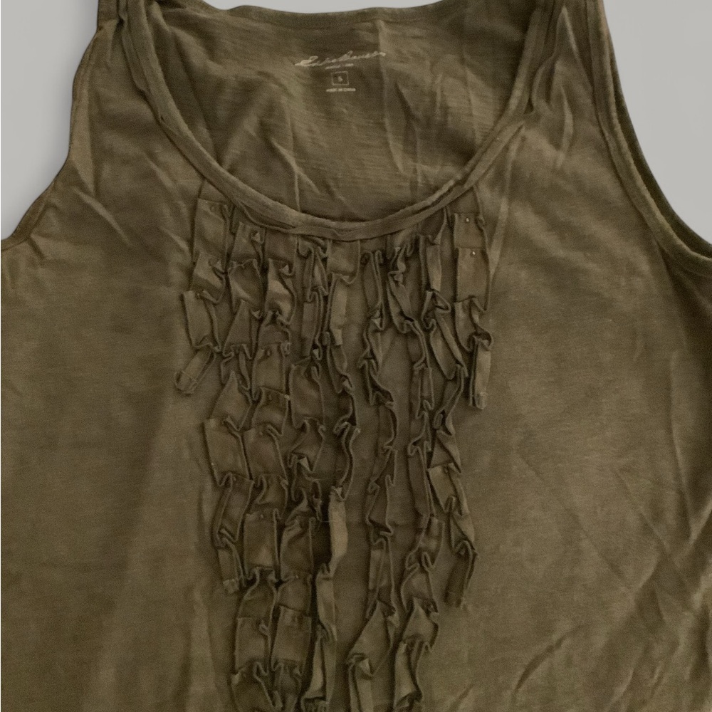❤️Eddie Bauer army green Cotton Stretch Silk Ruffle Trim Tank Top